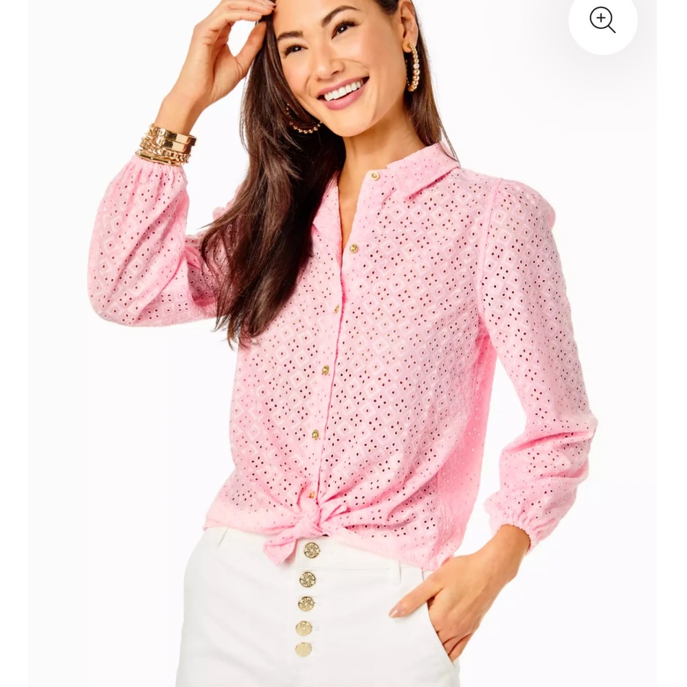 Lilly Pulitzer 
Sea Breeze Eyelet Button-Down. Color, pink blossom NWT